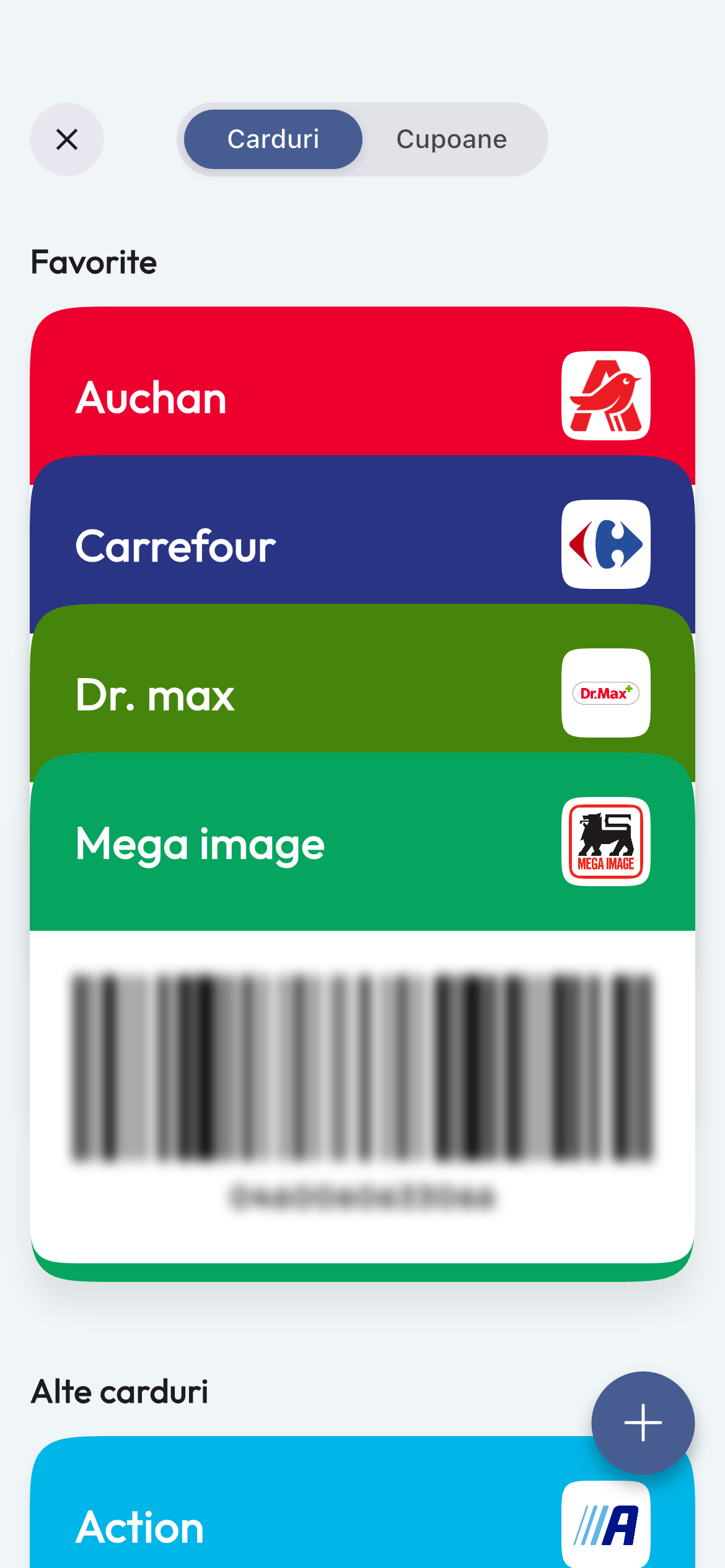 Loyalty card, coupon, and wishlist screen
